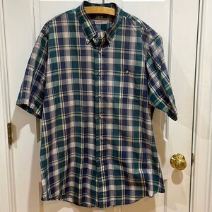 Darien Sport Shop || Men's Plaid Button Down Short Sleeve Shirt; Size XL
